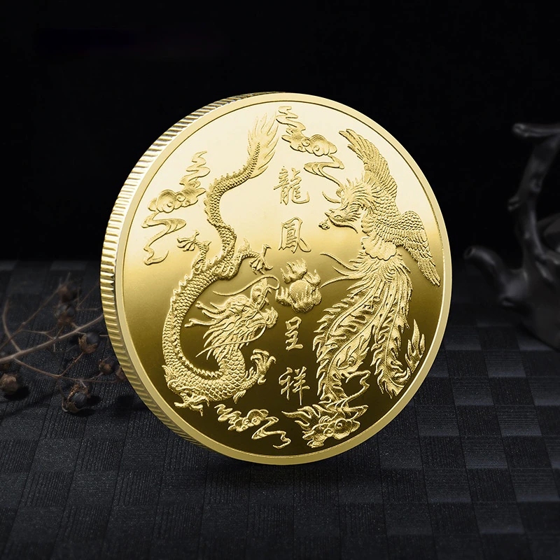 Čínsky drak a Fénix - Mince, talisman pro štěstí, sílu, aktivitu, ochranu