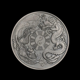 Yin-yang, drak, fénix - Mince, talisman pro štěstí, ochranu